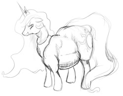 Size: 750x585 | Tagged: safe, artist:sb, princess celestia, alicorn, pony, chubbylestia, fat, female, mare, monochrome, princess, solo