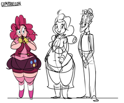 Size: 1042x870 | Tagged: safe, artist:ross irving, carrot cake, cup cake, pinkie pie, fat, humanized, sketch