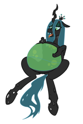 Size: 800x1200 | Tagged: safe, artist:okiedokielowkey, queen chrysalis, changeling, changeling queen, belly, colored, fat, female, inflation, queen chrysalard, simple background, stuffed, white background