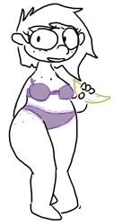 Size: 394x722 | Tagged: safe, artist:the weaver, snails, spice, banana, clothes, fat, frilly underwear, humanized, panties, purple underwear, rule 63, simple background, solo, underwear, white background