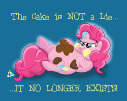 Size: 1024x819 | Tagged: dead source, safe, artist:ronaldhennessy, pinkie pie, pony, cake, chubby cheeks, fat, female, mare, pudgy pie, the cake is a lie, tongue out