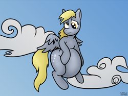 Size: 1590x1198 | Tagged: safe, artist:jesseorange, derpy hooves, pegasus, pony, aderpose, big belly, fat, female, mare