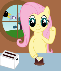 Size: 1479x1713 | Tagged: safe, artist:crunchnugget, fluttershy, rarity, pony, unicorn, butter, fat, fattershy, marshmallow, muffin, rarity is a marshmallow, toast, toaster, wings