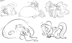 Size: 2000x1205 | Tagged: safe, artist:ross irving, cherry jubilee, fluttershy, hoity toity, princess celestia, princess luna, alicorn, pegasus, pony, fat, fattershy, impossibly large butt, morbidly obese, sketch