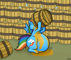 Size: 1900x1600 | Tagged: safe, artist:jesseorange, rainbow dash, pegasus, pony, belly, big belly, cider, fat, inflation, jiggle, rainblob dash, that pony sure does love cider, that pony sure does love drinking