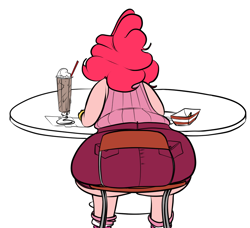 Size: 880x804 | Tagged: safe, artist:ross irving, pinkie pie, fat, humanized, impossibly large butt, plot, the ass was fat