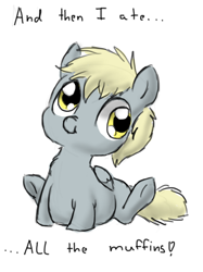 Size: 524x700 | Tagged: safe, artist:defenceless, derpy hooves, pegasus, pony, :t, aderpose, belly, chubby, cute, derp, fat, female, fluffy, mare, nose wrinkle, scrunchy face, sitting, smiling, solo, underhoof