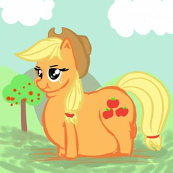 Size: 1600x1600 | Tagged: source needed, safe, artist:metalforever, applejack, earth pony, pony, applefat, double chin, fat