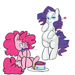 Size: 500x500 | Tagged: safe, artist:mt, pinkie pie, rarity, earth pony, pony, unicorn, cake, chubby, fat