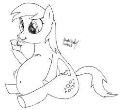 Size: 1024x932 | Tagged: safe, artist:panzerschreckleopard, derpy hooves, pegasus, pony, abdominal bulge, aderpose, banana muffins, belly, belly button, fat, female, mare, muffin, stomach, stuffed, stuffing