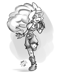 Size: 1280x1536 | Tagged: safe, artist:ponut_joe, adagio dazzle, equestria girls, eyes closed, microphone, monochrome, open mouth, singing, solo