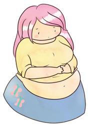 Size: 372x528 | Tagged: safe, artist:nyatto, fluttershy, bbw, belly, belly button, blushing, chubby, clothes, fat, fattershy, humanized, midriff, muffin top, simple background, skirt, solo, transparent background