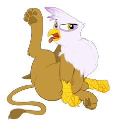 Size: 1479x1579 | Tagged: safe, artist:okiedokielowkey, gilda, griffon, behaving like a cat, catbird, chest fluff, chubby, fat, fluffy, frown, gildough, glare, griffons doing cat things, licking, open mouth, raised eyebrow, simple background, solo, tongue out, transparent background