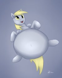 Size: 1023x1280 | Tagged: safe, artist:drumstickpony, derpy hooves, pegasus, pony, aderpose, belly, fat, female, inflation, mare