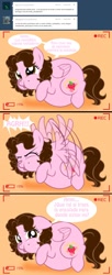 Size: 1236x3041 | Tagged: safe, artist:shinta-girl, oc, oc only, oc:shinta pony, ask, big belly, chubby, chubby cheeks, comic, fat, spanish, stuffed, sweat, translated in the description, tumblr