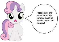 Size: 1262x904 | Tagged: safe, sweetie belle, bloated, fat, misspelling, sweetie belly, sweetie fail, sweetiedumb, this will end in colic, this will not end well