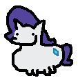 Size: 113x114 | Tagged: safe, artist:kingmunchy, rarity, pony, unicorn, fat, female, horn, insanity, mare, purple mane, white coat