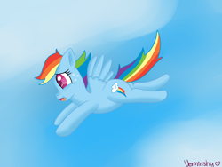 Size: 2000x1500 | Tagged: safe, artist:verminshy, rainbow dash, pegasus, pony, chubby, fat, flying, sky