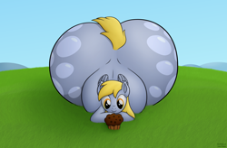 Size: 2900x1900 | Tagged: safe, artist:jesseorange, derpy hooves, pegasus, pony, aderpose, bubble butt, chubby, derpy huge, fat, female, impossibly large butt, impossibly large hips, impossibly wide hips, mare, muffin, plot, solo, wide hips