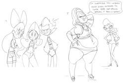 Size: 1212x821 | Tagged: safe, artist:ross irving, apple bloom, diamond tiara, scootaloo, silver spoon, sweetie belle, chubby, fat, humanized, sketch, swimsuit