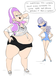 Size: 591x813 | Tagged: safe, artist:ross irving, diamond tiara, silver spoon, chubby diamond, colored, fat, humanized