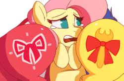 Size: 750x489 | Tagged: dead source, safe, artist:zonkpunch, fluttershy, oc, oc:lemonpuffs, oc:red ribbon, pegasus, pony, animated, butt bump, butt torment, canon x oc, crying, cute, faceful of ass, fat, female, fluttercry, flutterseat, frame by frame, gif, male, nonconsensual, open mouth, plot, plot sandwich, raised tail, ribbon, shyabetes, squishy, tail, the ass was fat