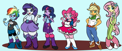 Size: 1992x846 | Tagged: safe, artist:rannva, applejack, fluttershy, pinkie pie, rainbow dash, rarity, twilight sparkle, equestria girls, chubby, diverse body types, eqg promo pose set, fat, mane six, raritubby