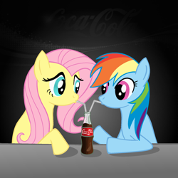 Size: 1512x1512 | Tagged: safe, artist:the-intimidator, fluttershy, rainbow dash, pegasus, pony, coca-cola, drink, drinking straw, duo, duo female, female, mare, wingless