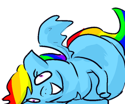 Size: 600x500 | Tagged: safe, artist:catfox, rainbow dash, pegasus, pony, blue coat, fat, female, mare, multicolored mane, solo