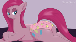 Size: 1920x1080 | Tagged: safe, artist:verminshy, fluttershy, pinkie pie, earth pony, pegasus, pony, chubby, clothes, fat, panties, pink underwear, pinkamena diane pie, plot, pony print underwear, solo, underwear