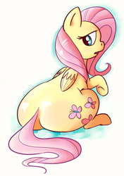 Size: 705x1000 | Tagged: dead source, safe, artist:okiedokielowkey, artist:rustydooks, fluttershy, pegasus, pony, chubby, fat, fattershy, impossibly large butt, plot, solo, the ass was fat