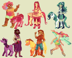 Size: 3783x3084 | Tagged: safe, artist:jununy, applejack, fluttershy, pinkie pie, rainbow dash, rarity, twilight sparkle, bandana, boots, fat, glasses, human ponidox, humanized, mane six, roller skates, sailor uniform, sandals