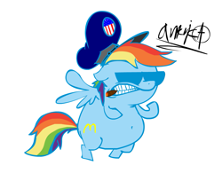 Size: 1091x890 | Tagged: safe, artist:peanutbutter, rainbow dash, pegasus, pony, cigar, fat, murica, solo, sunglasses, united states