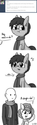 Size: 1280x4272 | Tagged: safe, artist:dsp2003, oc, oc only, oc:brownie bun, oc:richard, oc:tjpones, earth pony, human, pony, horse wife, 2016, comic, female, i can't believe it's not tjpones, male, monochrome, open mouth, style emulation, talk about driving, tumblr