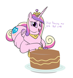 Size: 995x1052 | Tagged: safe, artist:calorie, princess cadance, alicorn, pony, big belly, cake, chubby cheeks, double chin, fat, female, mare, princess decadence, simple background, solo, white background, wide hips