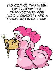 Size: 800x1023 | Tagged: safe, artist:krampuskind, pinkie pie, earth pony, pony, bloated, cooked, dead, eating, fat, food, murry purry fresh and furry, piggy pie, ponies eating meat, pudgy pie, solo, thanksgiving, turkey, webcomic