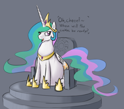 Size: 1000x880 | Tagged: safe, artist:calorie, princess celestia, alicorn, pony, belly, big belly, cakelestia, chubbylestia, fat, solo, throne