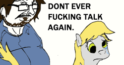 Size: 1397x739 | Tagged: safe, derpy hooves, human, brony, crying, derpybuse, derpygate, fat, glasses, neckbeard, op is a cuck, sad, text, vulgar