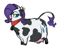 Size: 708x573 | Tagged: safe, artist:calorie, rarity, cow, chubby, cowbell, cowified, ear tag, fat, raricow, solo, species swap, udder