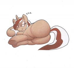 Size: 1280x1173 | Tagged: safe, artist:zacharyisaacs, oc, oc only, oc:hot fudge, fat, pillow, plot, sleeping, solo