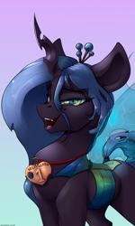 Size: 1800x3000 | Tagged: safe, artist:skitsroom, queen chrysalis, changeling, changeling queen, 1st place, cute, cutealis, evil grin, facts, female, grin, looking at you, mare, medal, open mouth, simple background, smiling, wings