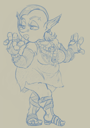 Size: 746x1054 | Tagged: safe, artist:corwin, rarity, goblin, fat, jewelry, mohawk, piercing, sandals, solo, species swap