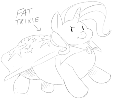 Size: 500x428 | Tagged: safe, artist:sirmasterdufel, trixie, pony, unicorn, chibi, fat, female, mare, monochrome, sketch, solo, the great and bountiful trixie