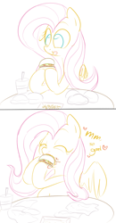 Size: 788x1512 | Tagged: safe, artist:dotkwa, fluttershy, pegasus, pony, burger, comic, eating, fast food, fat, table