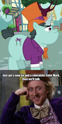 Size: 350x702 | Tagged: safe, inspiration manifestation, claude, condescending wonka, fat, meme, puppet, that was fast, willy wonka, willy wonka and the chocolate factory