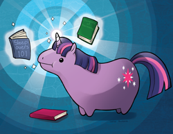 Size: 792x612 | Tagged: safe, artist:the-frizz, twilight sparkle, 101, :t, book, fat, magic, purple smart, reading, solo, telekinesis