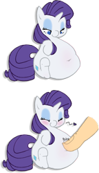 Size: 566x983 | Tagged: safe, artist:blast-o-cyst, rarity, pony, unicorn, bellyrubs, blushing, disembodied hand, fat, finger, heart, micro, small, tiny, tiny ponies