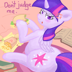 Size: 400x400 | Tagged: safe, artist:dawnerjb, twilight sparkle, twilight sparkle (alicorn), alicorn, pony, annoyed, chubby, eating, fat, female, food, hay burger, ketchup, mare, messy eating, solo, that pony sure does love burgers, the ass was fat, twilight burgkle