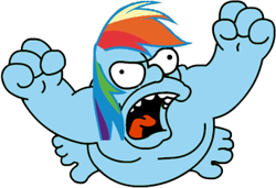 Size: 343x234 | Tagged: safe, artist:smashking2, rainbow dash, human, angry, fat, homer simpson, humanized, moobs, rule 63, solo, the incredible hulk, the simpsons