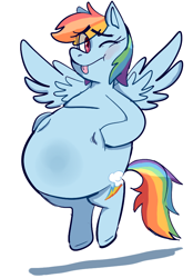 Size: 592x853 | Tagged: safe, artist:skechii, rainbow dash, pegasus, pony, belly, fat, inflation, rainblob dash, solo